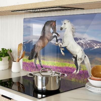 Chopping board Horses against the backdrop of mountains and flowers
