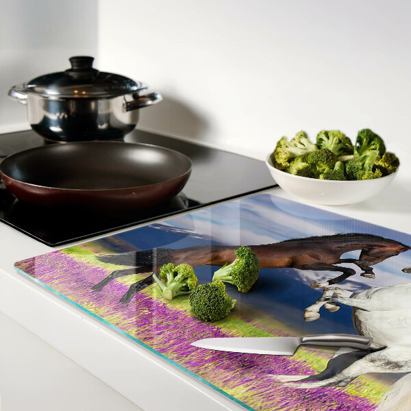 Chopping board Horses against the backdrop of mountains and flowers