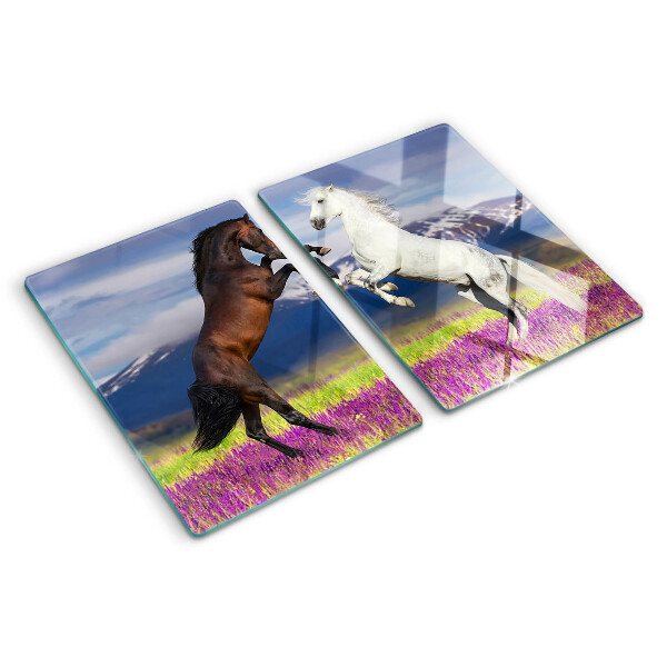 Chopping board Horses against the backdrop of mountains and flowers