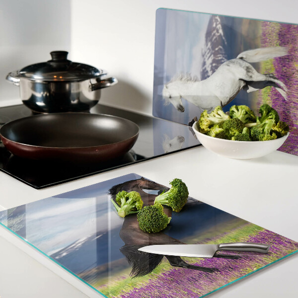 Chopping board Horses against the backdrop of mountains and flowers