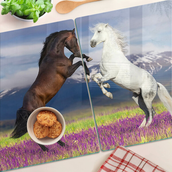 Chopping board Horses against the backdrop of mountains and flowers