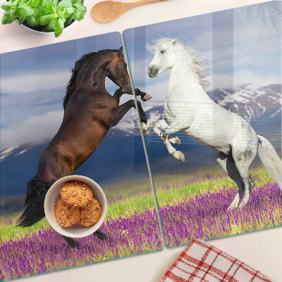 Chopping board Horses against the backdrop of mountains and flowers