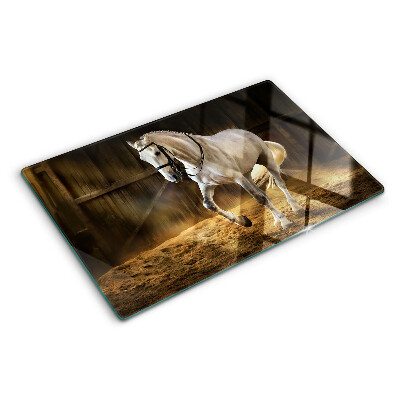 Chopping board glass A horse in motion in the stable