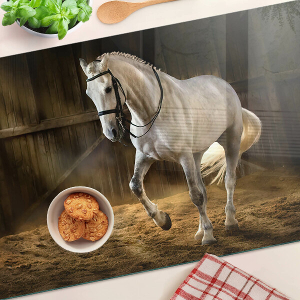 Chopping board glass A horse in motion in the stable