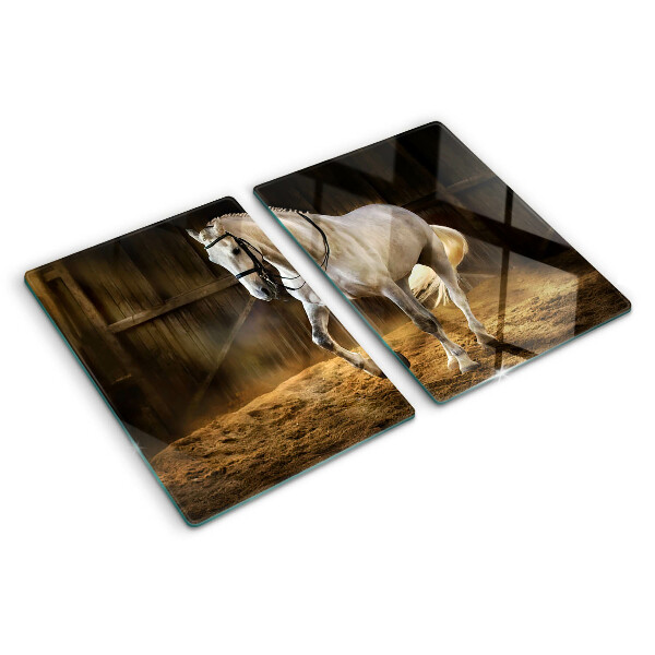 Chopping board glass A horse in motion in the stable