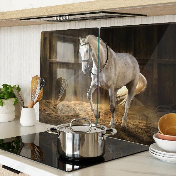 Chopping board glass A horse in motion in the stable