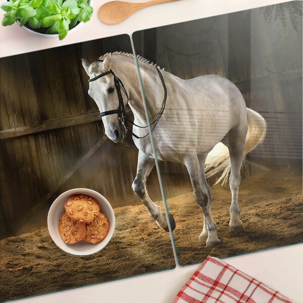Chopping board glass A horse in motion in the stable