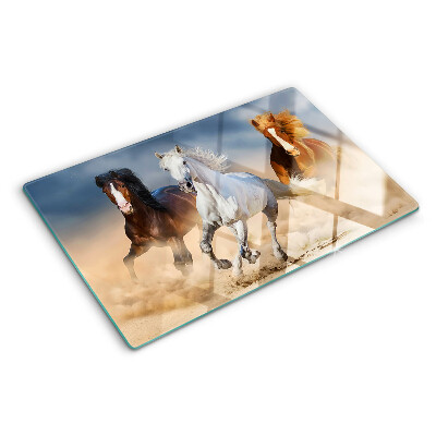 Glass cutting board Three galloping horses