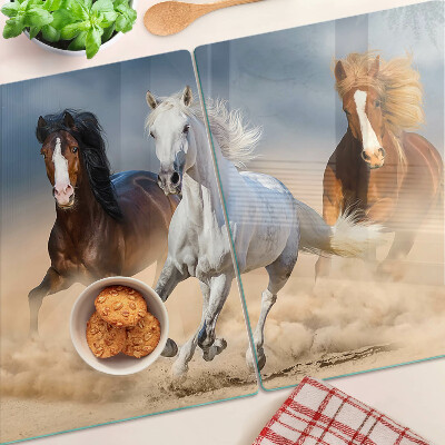 Glass cutting board Three galloping horses