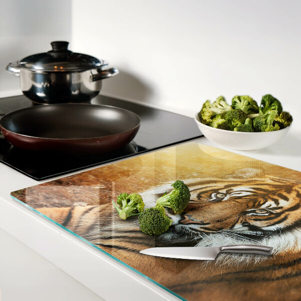 Chopping board glass Tiger in the sun's rays
