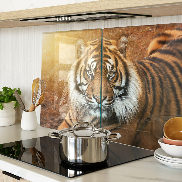 Chopping board glass Tiger in the sun's rays