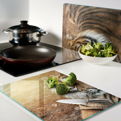 Chopping board glass Tiger in the sun's rays
