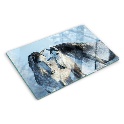 Glass chopping board Horses in a winter landscape