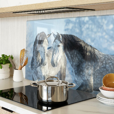 Glass chopping board Horses in a winter landscape