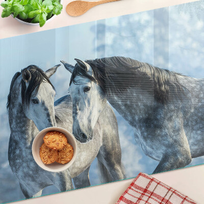 Glass chopping board Horses in a winter landscape