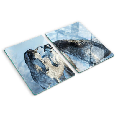 Glass chopping board Horses in a winter landscape