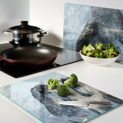Glass chopping board Horses in a winter landscape