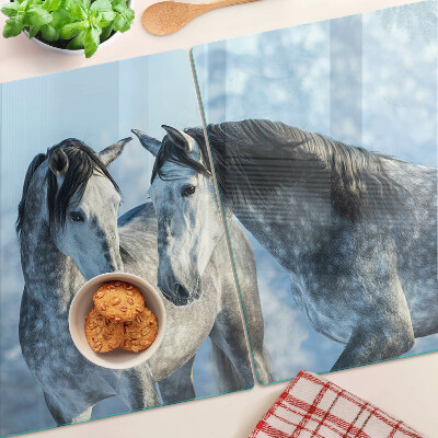 Glass chopping board Horses in a winter landscape