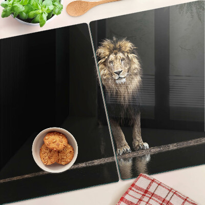 Glass kitchen board Lion on a dark background