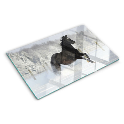 Chopping board A horse in a winter landscape