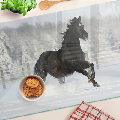 Chopping board A horse in a winter landscape