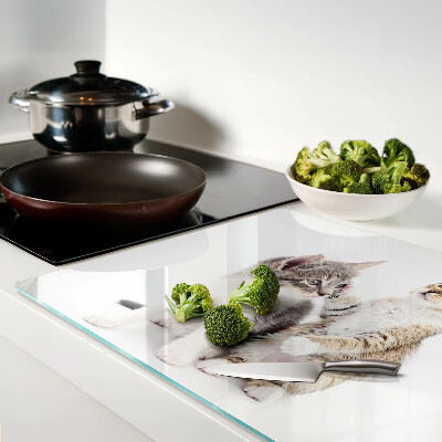Chopping board glass Cats on a white background
