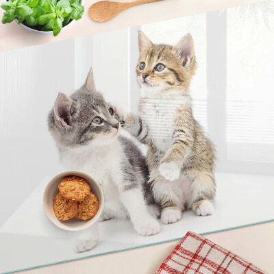 Chopping board glass Cats on a white background