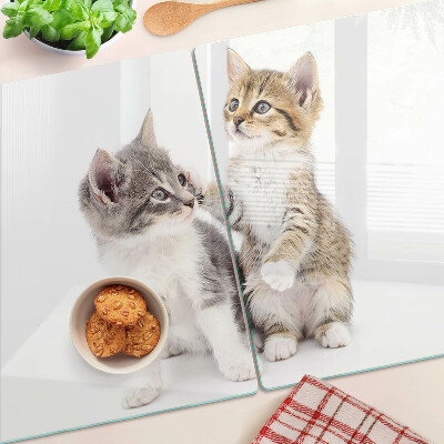 Chopping board glass Cats on a white background