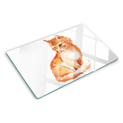 Glass chopping board Drawing of a ginger kitten