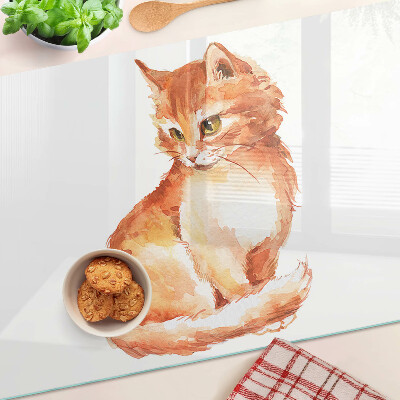 Glass chopping board Drawing of a ginger kitten
