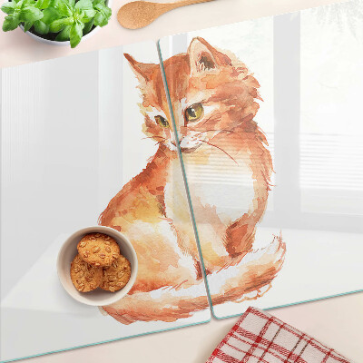 Glass chopping board Drawing of a ginger kitten