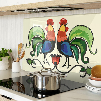 Chopping board glass Roosters in folk style