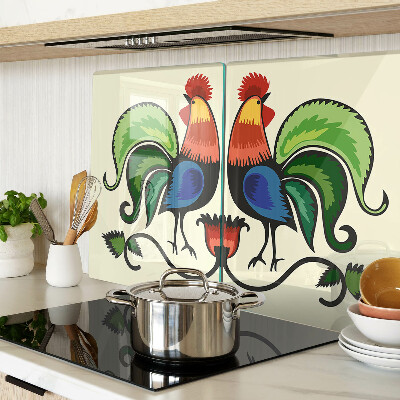 Chopping board glass Roosters in folk style