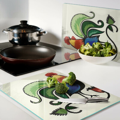 Chopping board glass Roosters in folk style