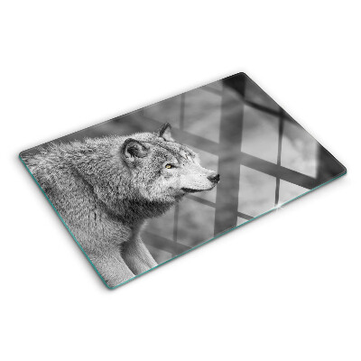 Glass cutting board Wolf in black and white