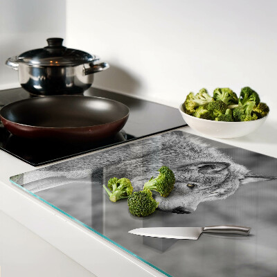 Glass cutting board Wolf in black and white