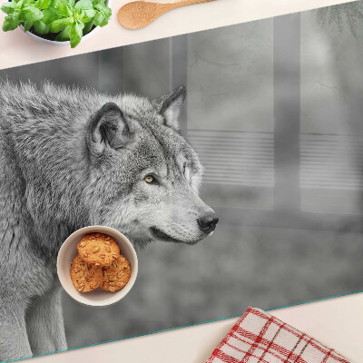 Glass cutting board Wolf in black and white