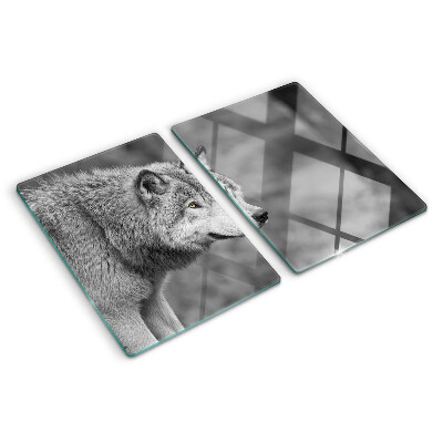 Glass cutting board Wolf in black and white