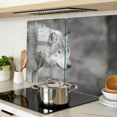 Glass cutting board Wolf in black and white