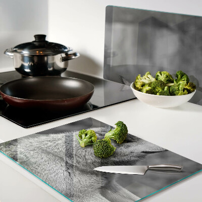 Glass cutting board Wolf in black and white