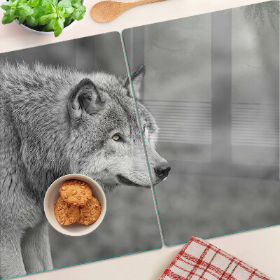 Glass cutting board Wolf in black and white