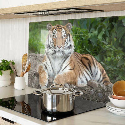Chopping board glass Tiger in its natural habitat