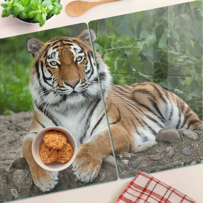 Chopping board glass Tiger in its natural habitat