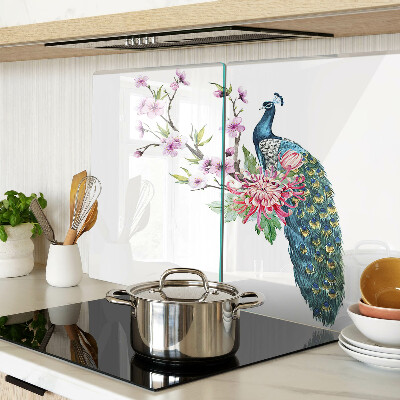 Glass cutting board Peacock with flowers