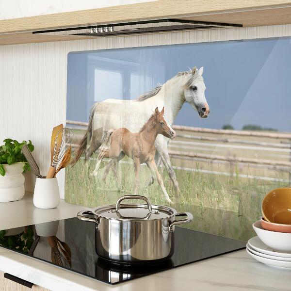 Glass chopping board A horse with a foal in a meadow