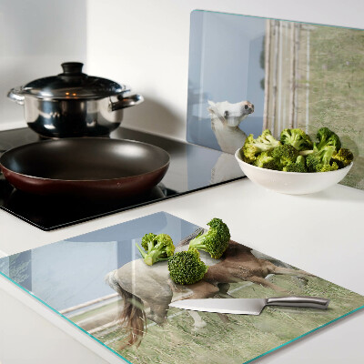 Glass chopping board A horse with a foal in a meadow