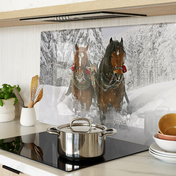 Chopping board glass Draft horses in the snow