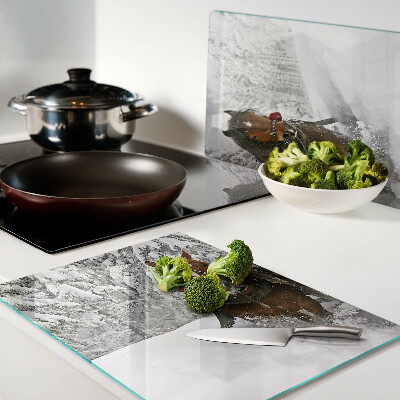 Chopping board glass Draft horses in the snow