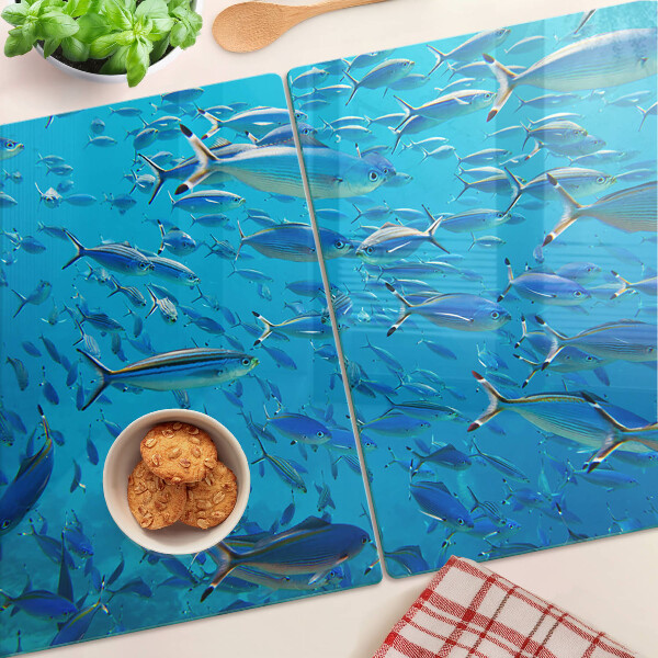 Cutting board A school of fish in clear water