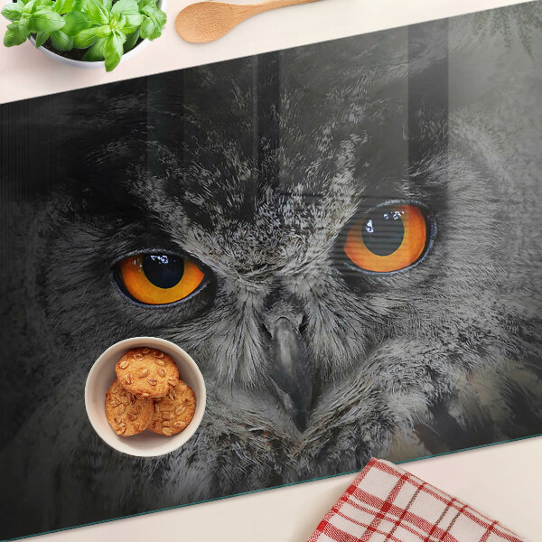 Chopping board glass Owl with orange eyes